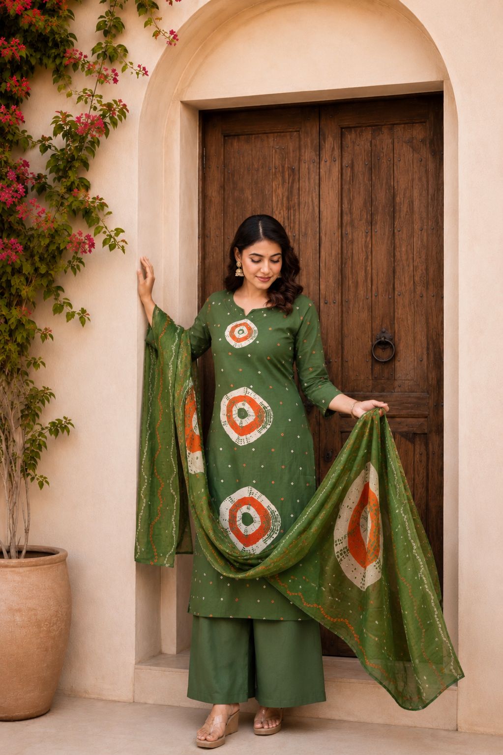 Bandhej kurta plazo set