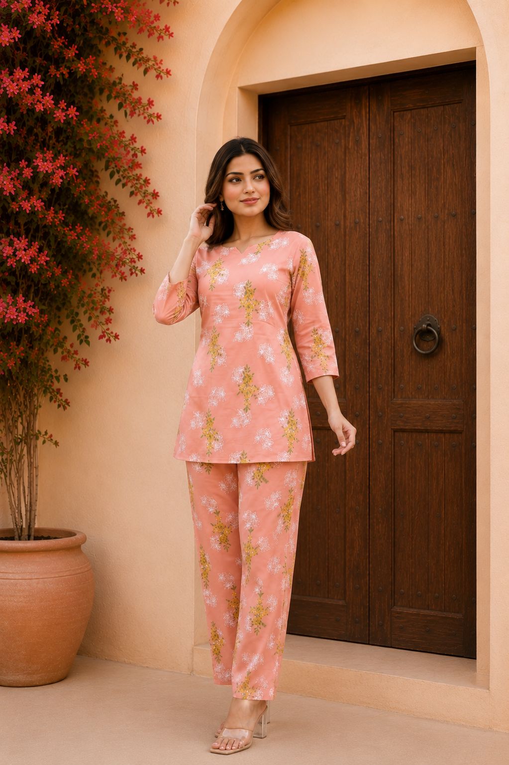 Peach Floral Printed Co-Ord Set