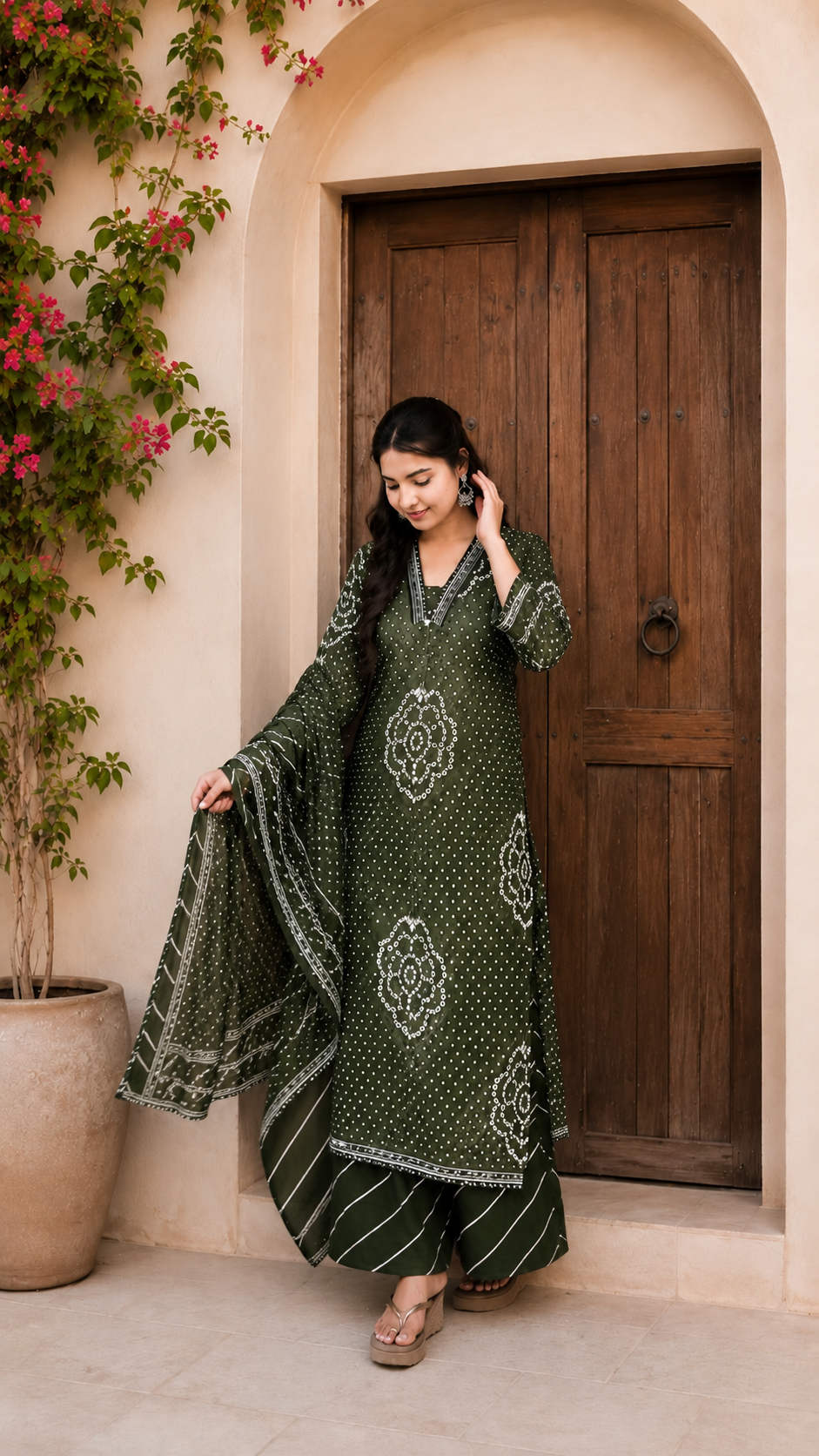 Green Ethnic Printed Kurta Set with Dupatta thumbnail 2